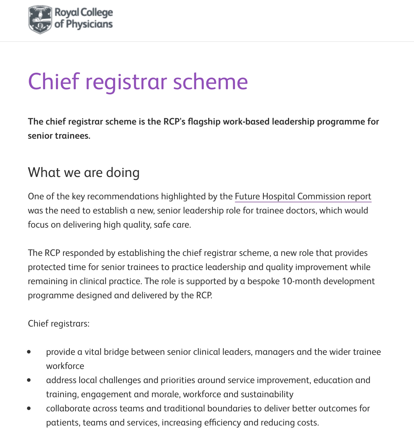 RCP Registrars —leading  local Improvement in frontline services featured image