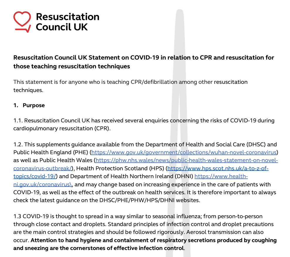Resuscitation Council UK Statements on COVID-19 (Coronavirus), CPR and Resuscitation featured image